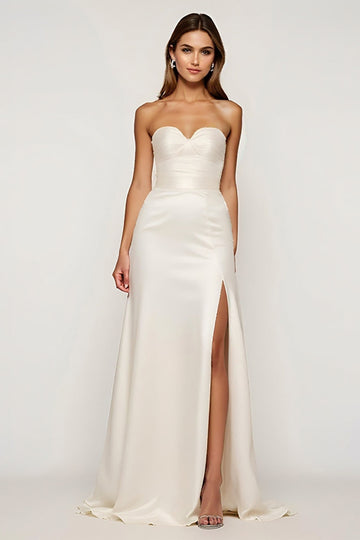 Ivory Sweetheart A Line Sweep Train Wedding Dress with Slit